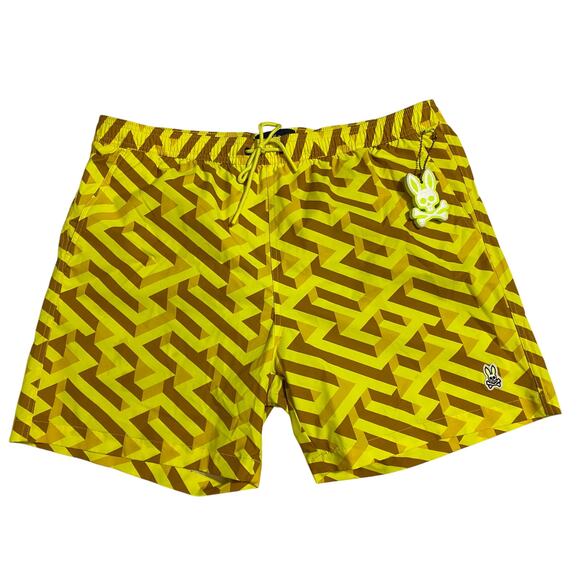 Psycho Bunny Pisani $95 Swim Trunks Mens 2XL Yellow Tan Board Shorts - Picture 1 of 11